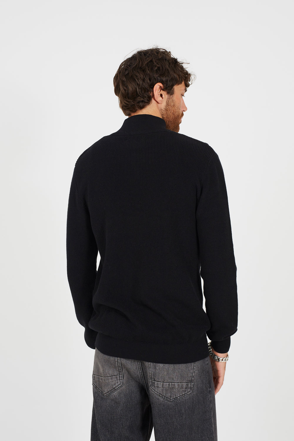 Brave Soul Black Cotton Quarter Zip Funnel Neck Knitted Jumper - Black Image 2