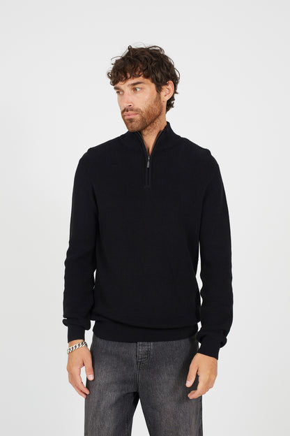 Brave Soul Black Cotton Quarter Zip Funnel Neck Knitted Jumper - Black Image 1