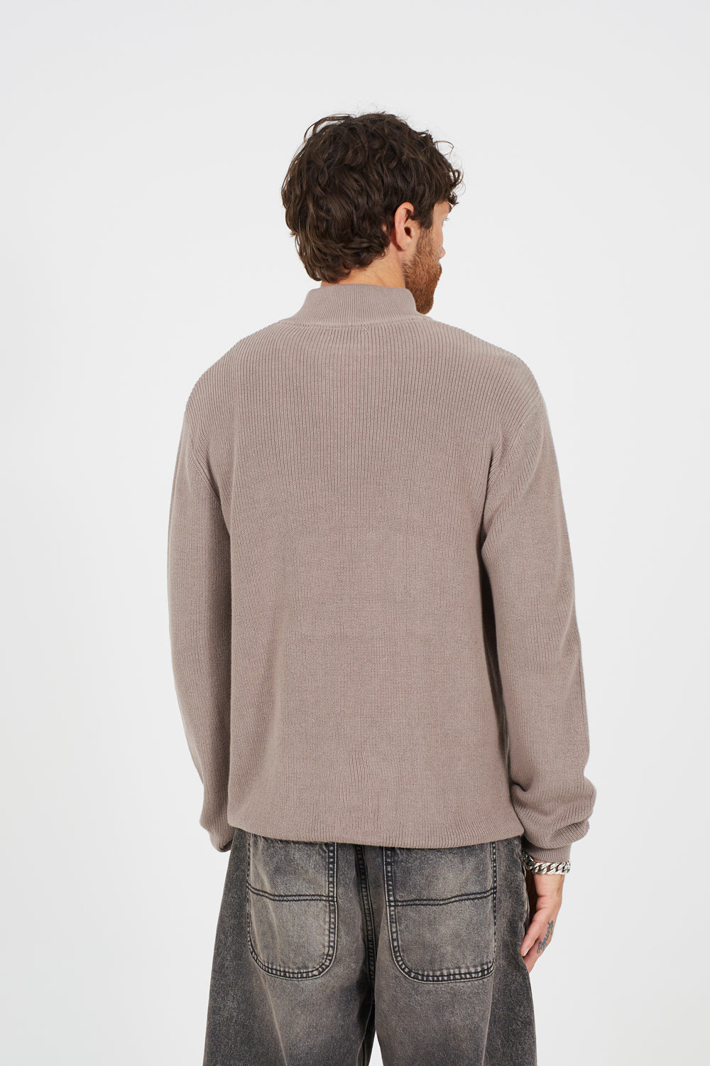 Brave Soul Grey Cotton Quarter Zip Funnel Neck Knitted Jumper - Grey Image 2