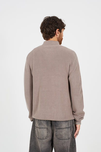 Brave Soul Grey Cotton Quarter Zip Funnel Neck Knitted Jumper - Grey Image 2