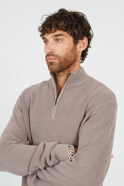 Brave Soul Grey Cotton Quarter Zip Funnel Neck Knitted Jumper - Grey Image 4