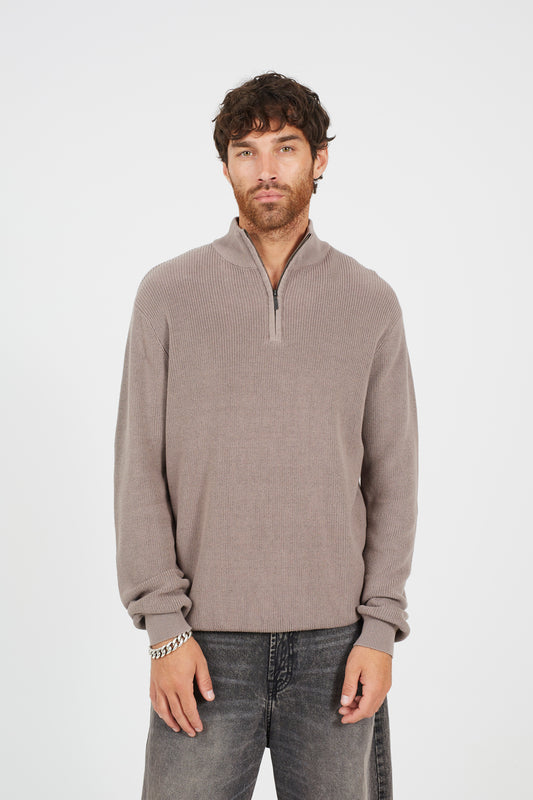 Brave Soul Grey Cotton Quarter Zip Funnel Neck Knitted Jumper - Grey Image 1