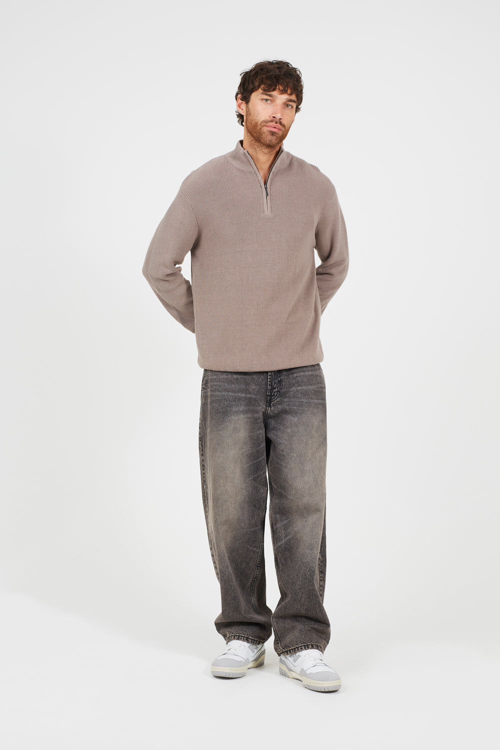 Brave Soul Grey Cotton Quarter Zip Funnel Neck Knitted Jumper - Grey Image 3