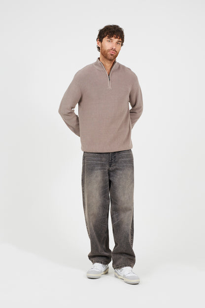 Brave Soul Grey Cotton Quarter Zip Funnel Neck Knitted Jumper - Grey Image 3