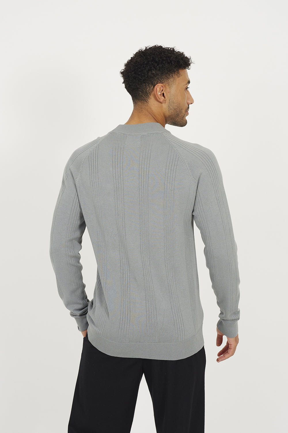 Brave Soul Grey Long Sleeve Ribbed Raglan Jumper - Grey Image 2
