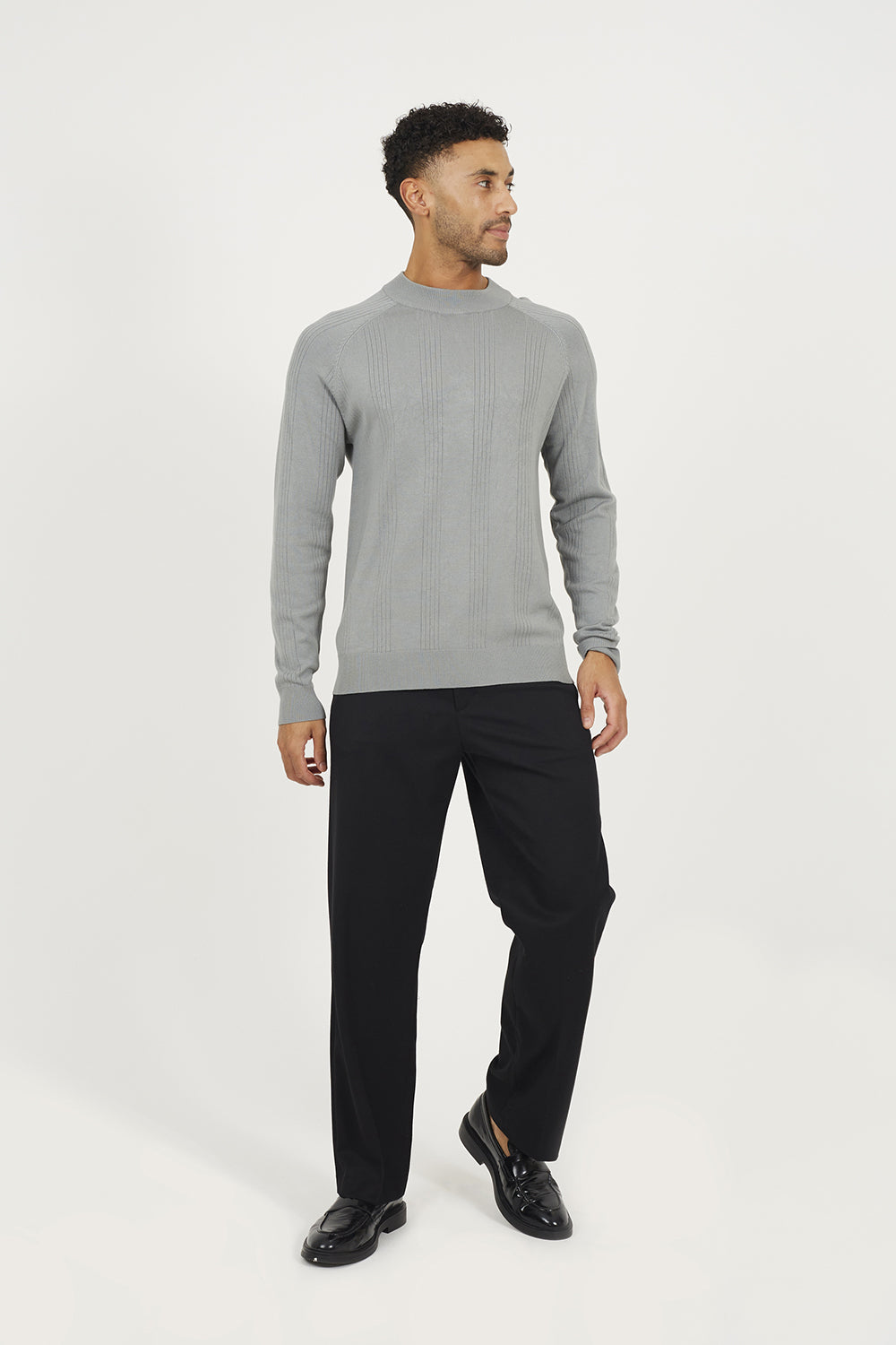 Brave Soul Grey Long Sleeve Ribbed Raglan Jumper - Grey Image 3