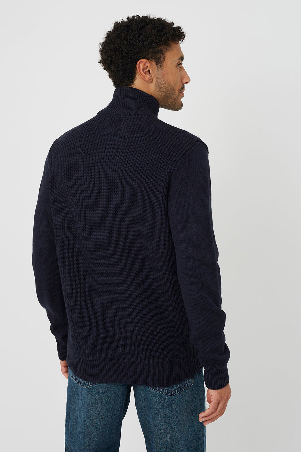 Brave Soul Navy Funnel Neck Jumper With Buttons - Navy Image 2