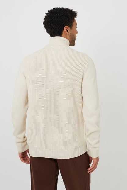 Brave Soul Light Stone Funnel Neck Jumper With Buttons - Light Stone Image 2
