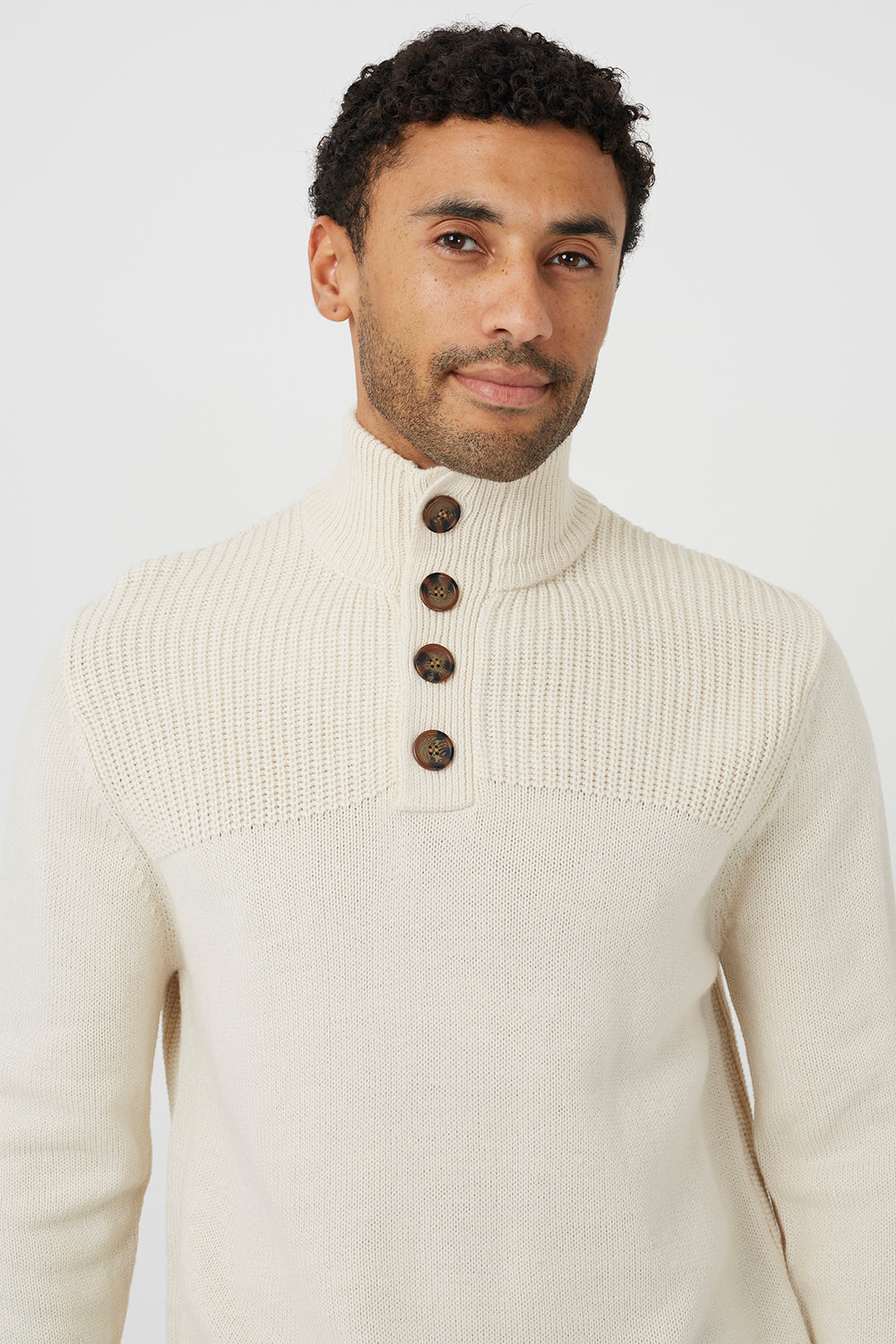 Brave Soul Light Stone Funnel Neck Jumper With Buttons - Light Stone Image 4