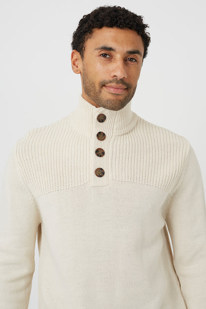 Brave Soul Light Stone Funnel Neck Jumper With Buttons - Light Stone Image 4