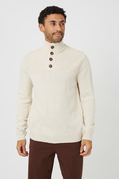 Brave Soul Light Stone Funnel Neck Jumper With Buttons - Light Stone Image 1