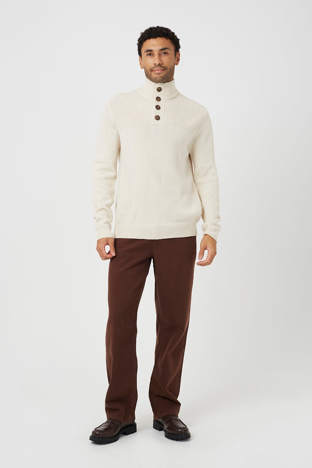 Brave Soul Light Stone Funnel Neck Jumper With Buttons - Light Stone Image 3
