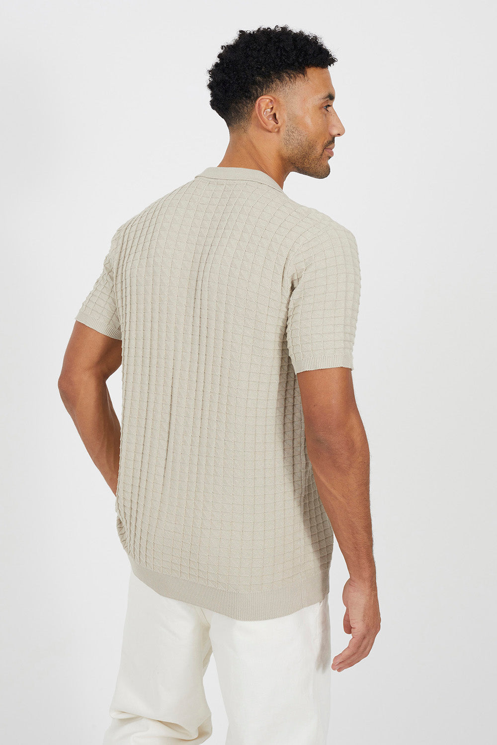 Brave Soul Light Stone Revere Collar Knitted Short Sleeve Shirt - Light Stone Image 2