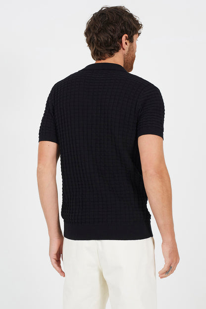 Brave Soul Black Revere Collar Knitted Short Sleeve Shirt - Black Image 2