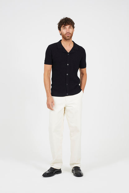 Brave Soul Black Revere Collar Knitted Short Sleeve Shirt - Black Image 3