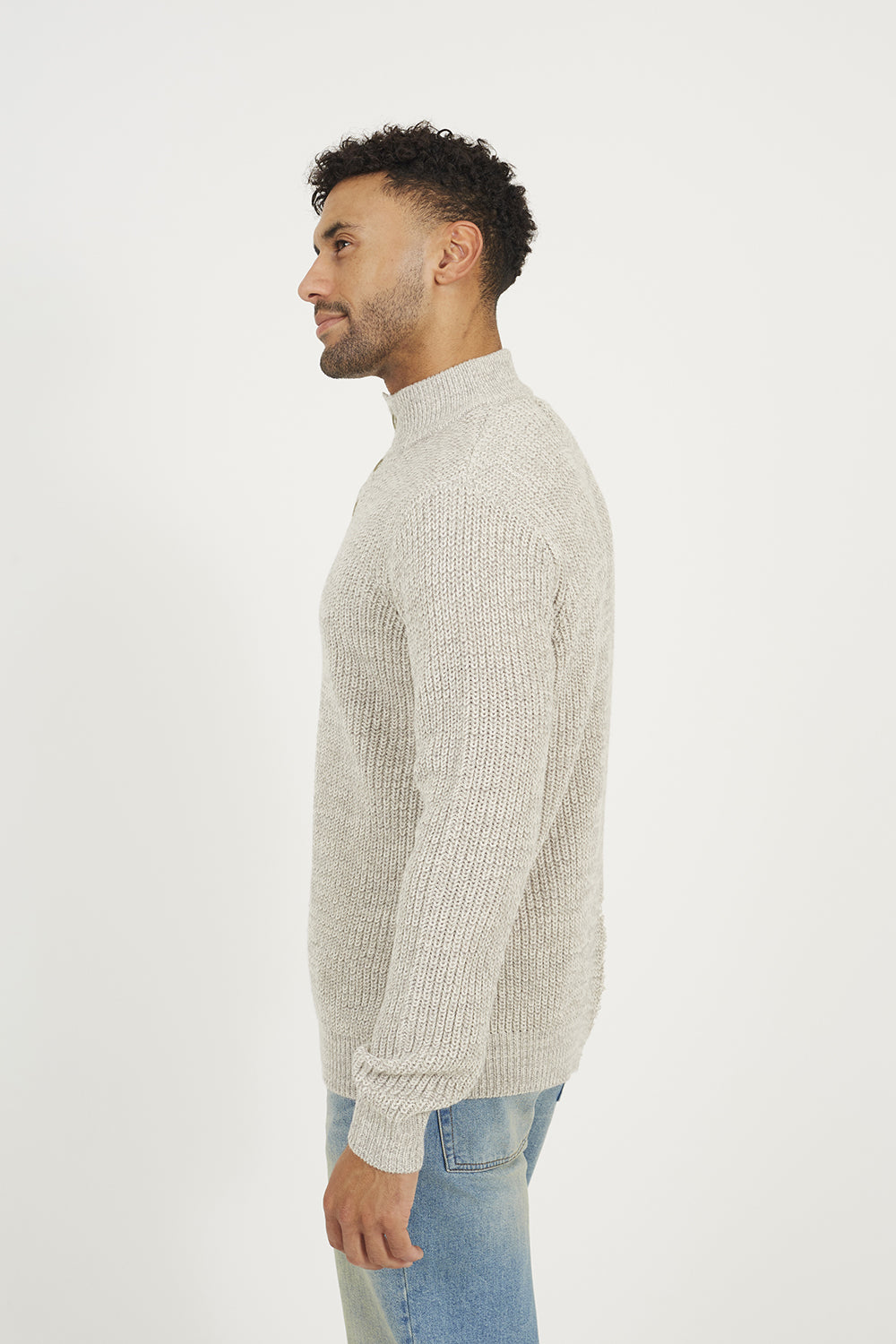 Brave Soul Natural Funnel Neck Jumper with Buttons - Natural Image 2