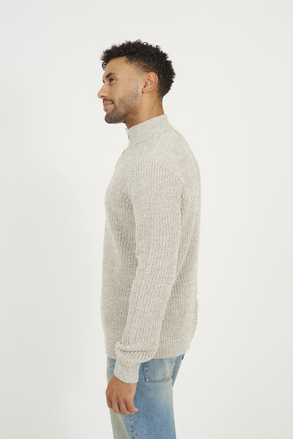 Brave Soul Natural Funnel Neck Jumper with Buttons - Natural Image 2