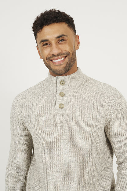 Brave Soul Natural Funnel Neck Jumper with Buttons - Natural Image 4