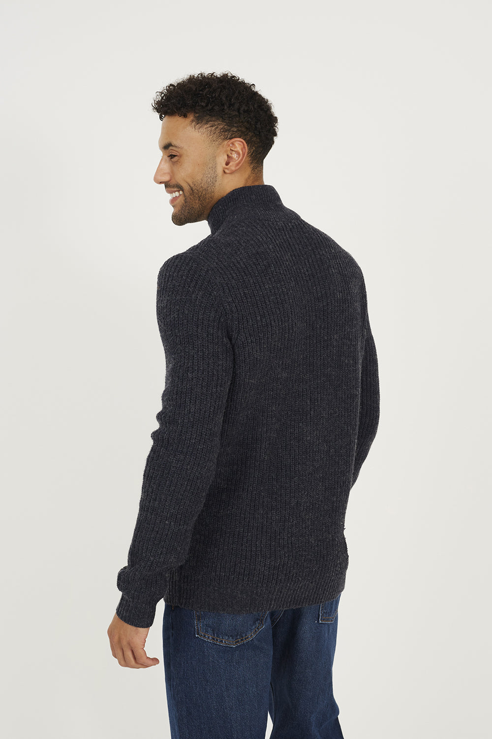 Brave Soul Navy Funnel Neck Jumper with Buttons - Navy Image 2