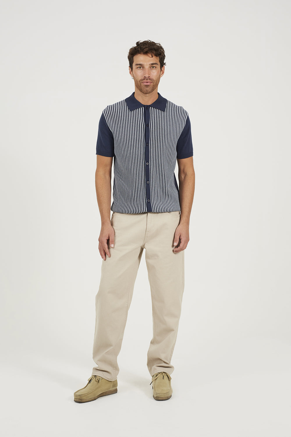 Brave Soul Navy Knitted Short Sleeve Shirt - Navy Image 3