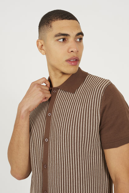 Brave Soul Brown Knitted Short Sleeve Shirt - Brown Image 4