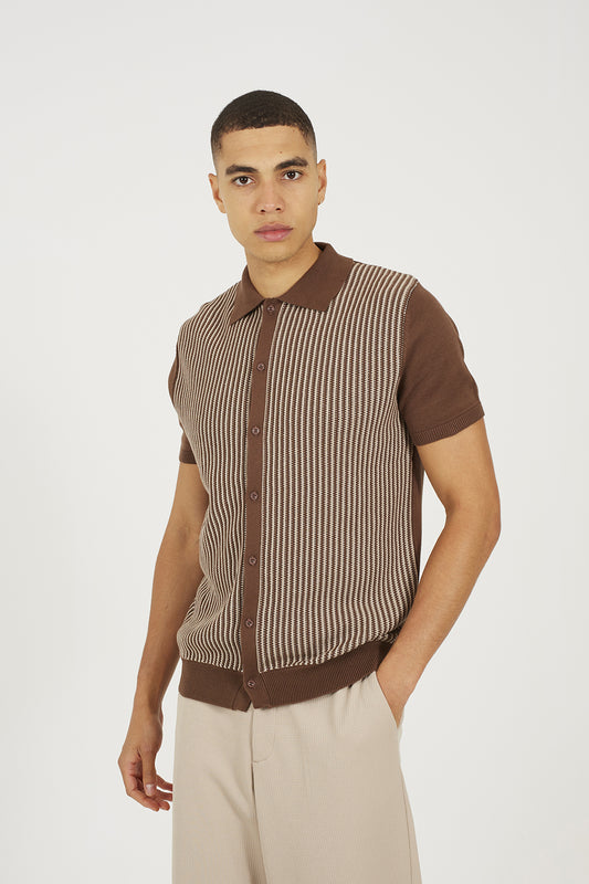 Brave Soul Brown Knitted Short Sleeve Shirt - Brown Image 1