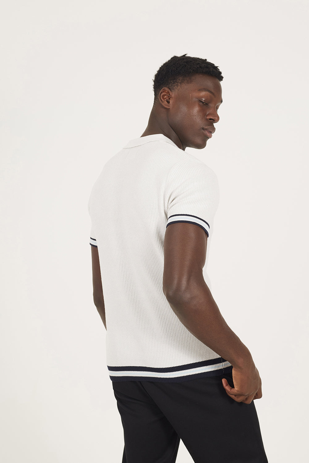 Brave Soul Natural Zip Neck Knitted Polo with Contract Trim - Natural Image 2