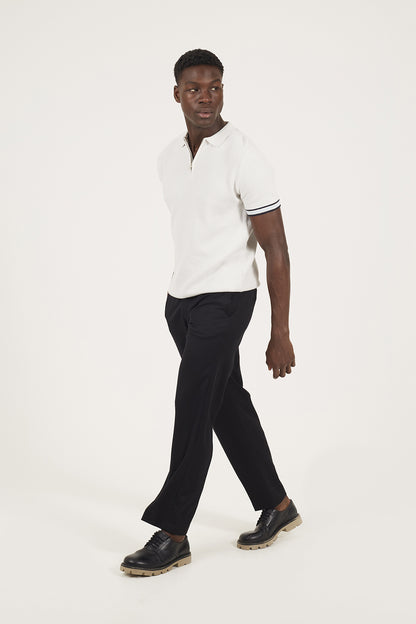Brave Soul Natural Zip Neck Knitted Polo with Contract Trim - Natural Image 3