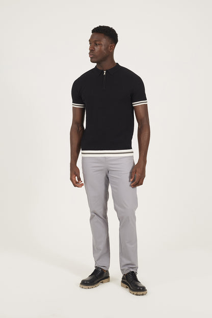 Brave Soul Black Zip Neck Knitted Polo with Contract Trim - Black Image 3
