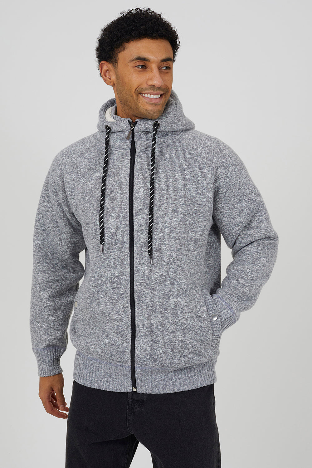 Brave Soul Light Grey High Neck Zip Through Hoodie - Light Grey Image 1