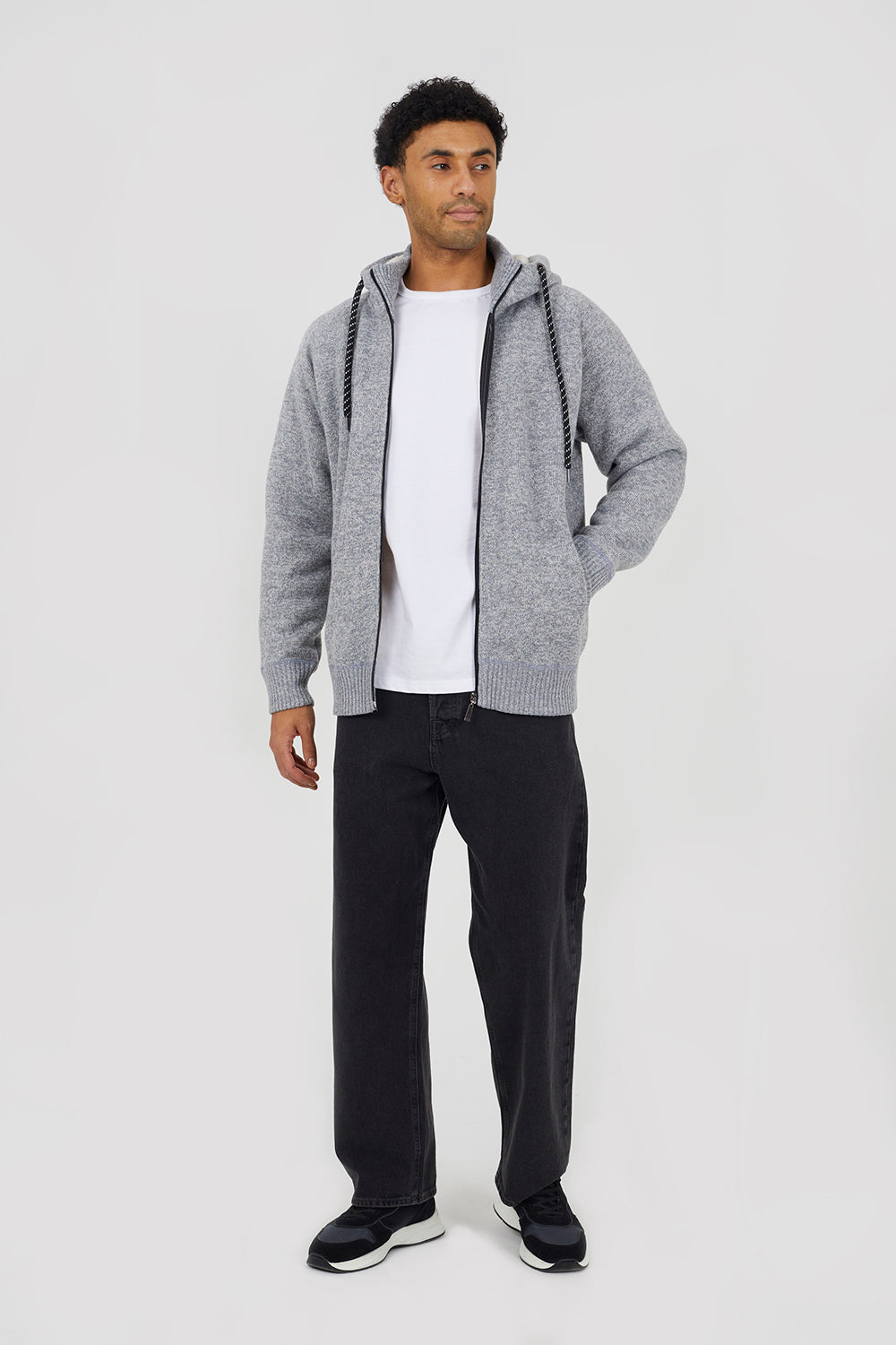 Brave Soul Light Grey High Neck Zip Through Hoodie - Light Grey Image 3