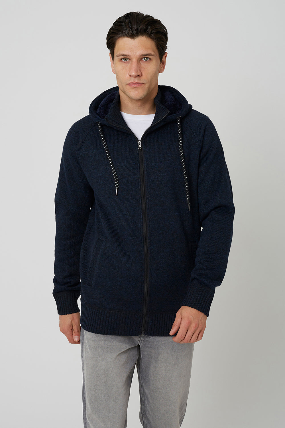 Brave Soul Dark Navy High Neck Zip Through Hoodie - Dark Navy Image 1