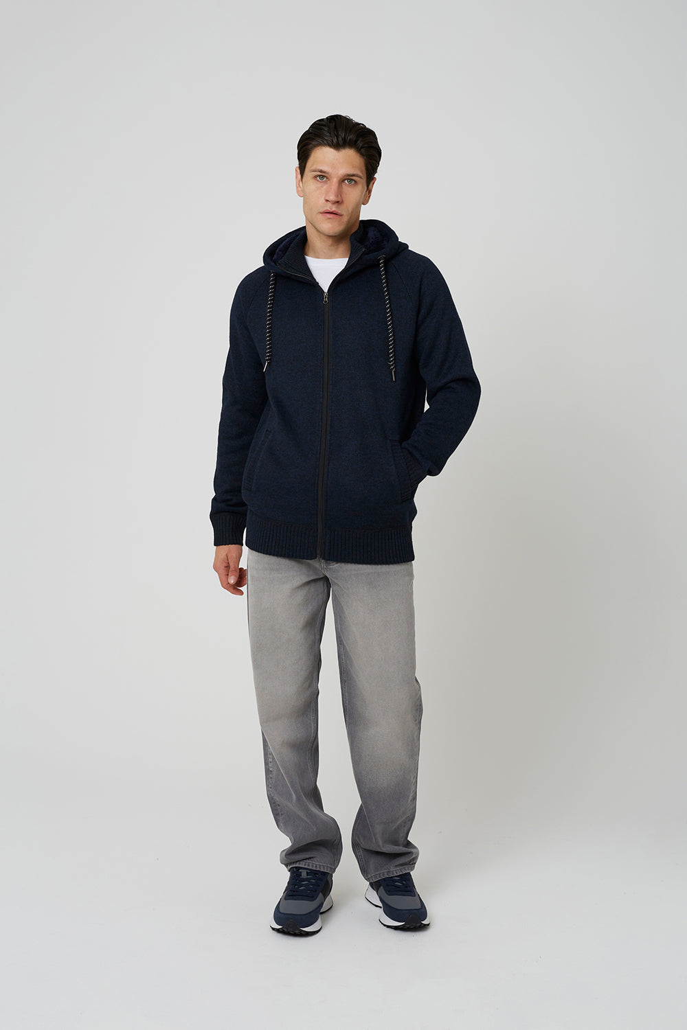 Brave Soul Dark Navy High Neck Zip Through Hoodie - Dark Navy Image 3