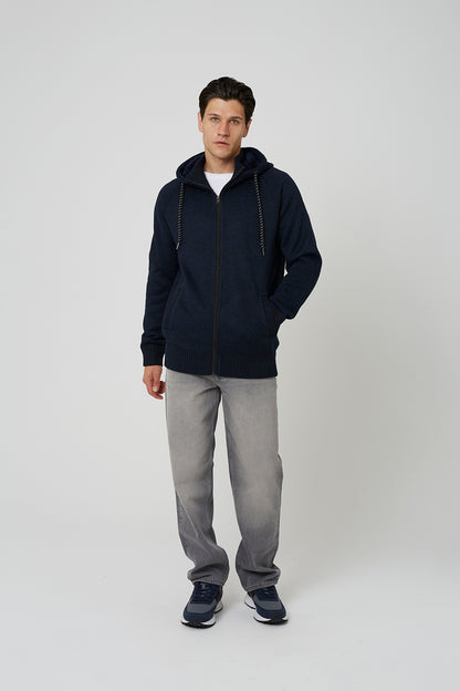 Brave Soul Dark Navy High Neck Zip Through Hoodie - Dark Navy Image 3