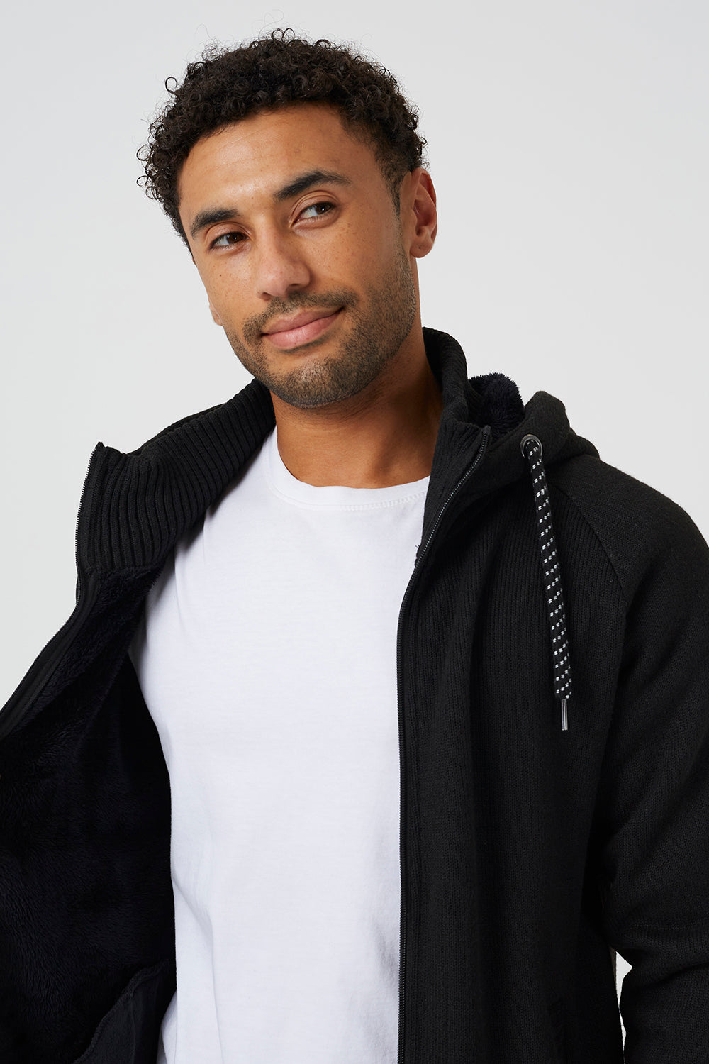 Brave Soul Black High Neck Zip Through Hoodie - Black Image 4