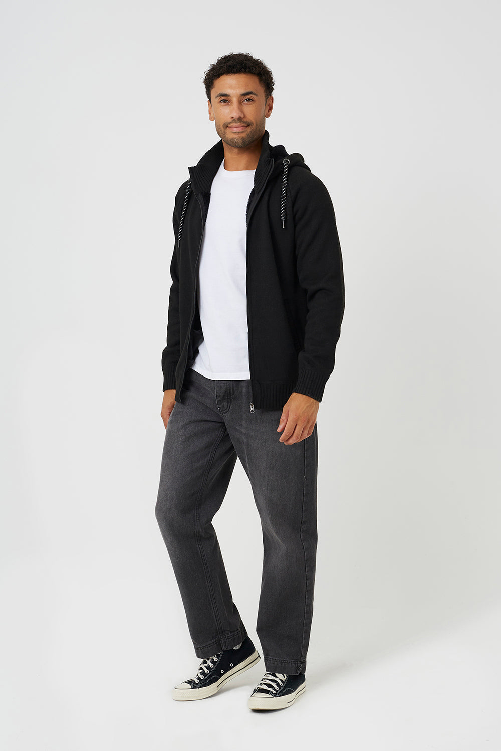 Brave Soul Black High Neck Zip Through Hoodie - Black Image 3