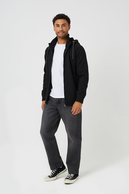Brave Soul Black High Neck Zip Through Hoodie - Black Image 3