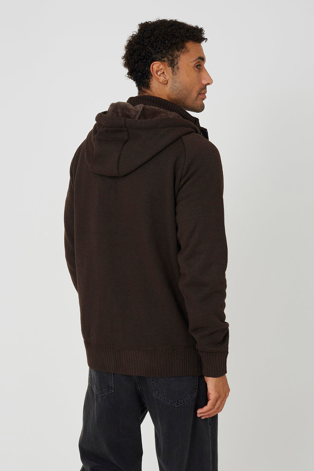 Brave Soul Chocolate High Neck Zip Through Hoodie - Chocolate Image 2