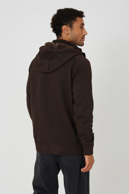 Brave Soul Chocolate High Neck Zip Through Hoodie - Chocolate Image 2