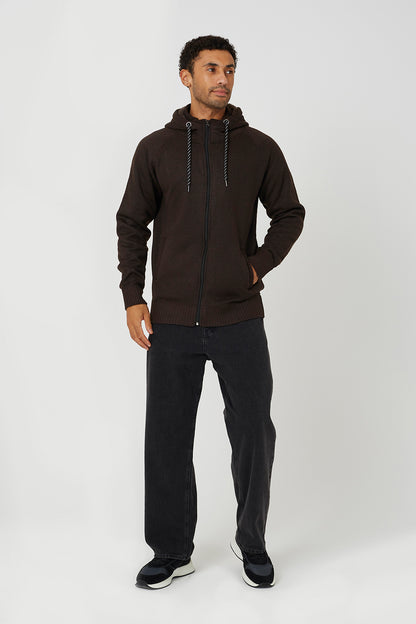 Brave Soul Chocolate High Neck Zip Through Hoodie - Chocolate Image 3