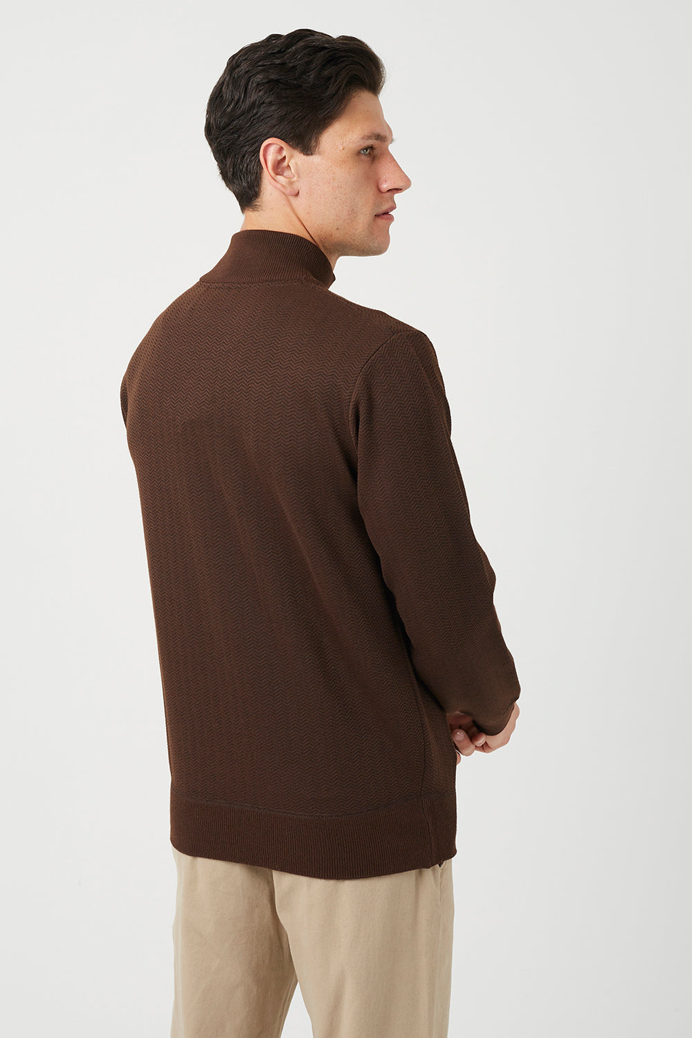 Brave Soul Chocolate Quarter Zip Knitted Jumper - Chocolate Image 2