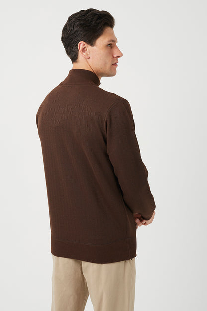 Brave Soul Chocolate Quarter Zip Knitted Jumper - Chocolate Image 2