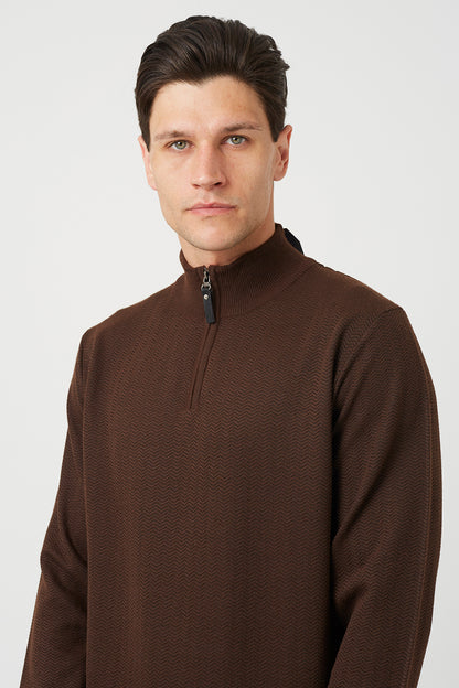Brave Soul Chocolate Quarter Zip Knitted Jumper - Chocolate Image 4