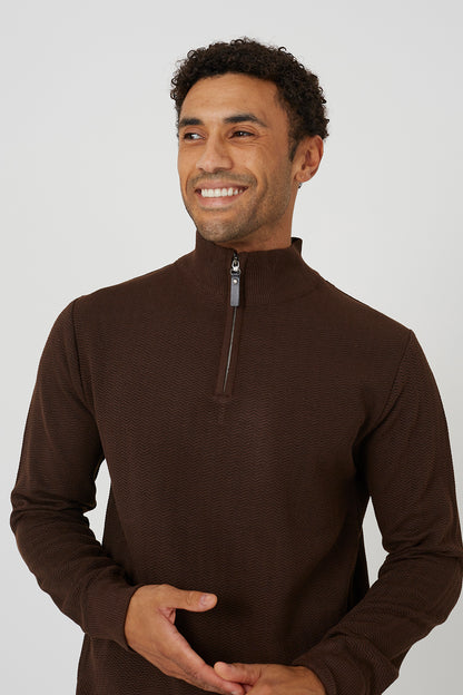 Brave Soul Chocolate Funnel Neck Quarter Zip Knitted Jumper - Chocolate Image 4