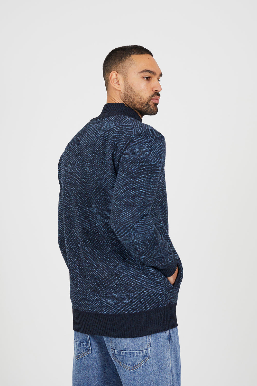 Brave Soul Navy Funnel Neck Zip Through Knitted Jumper - Navy Image 2