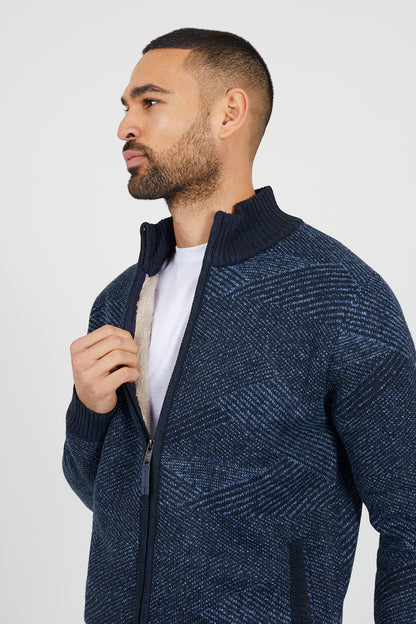 Brave Soul Navy Funnel Neck Zip Through Knitted Jumper - Navy Image 4