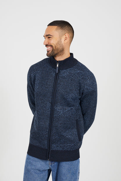 Brave Soul Navy Funnel Neck Zip Through Knitted Jumper - Navy Image 1