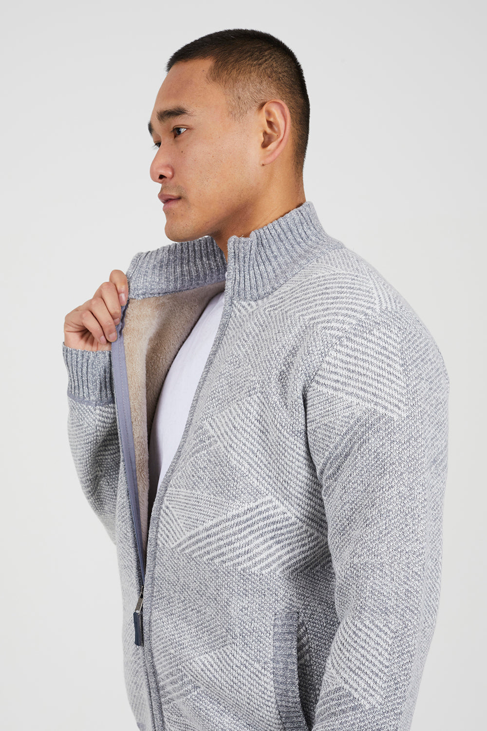 Brave Soul Grey Funnel Neck Zip Through Knitted Jumper - Grey Image 4