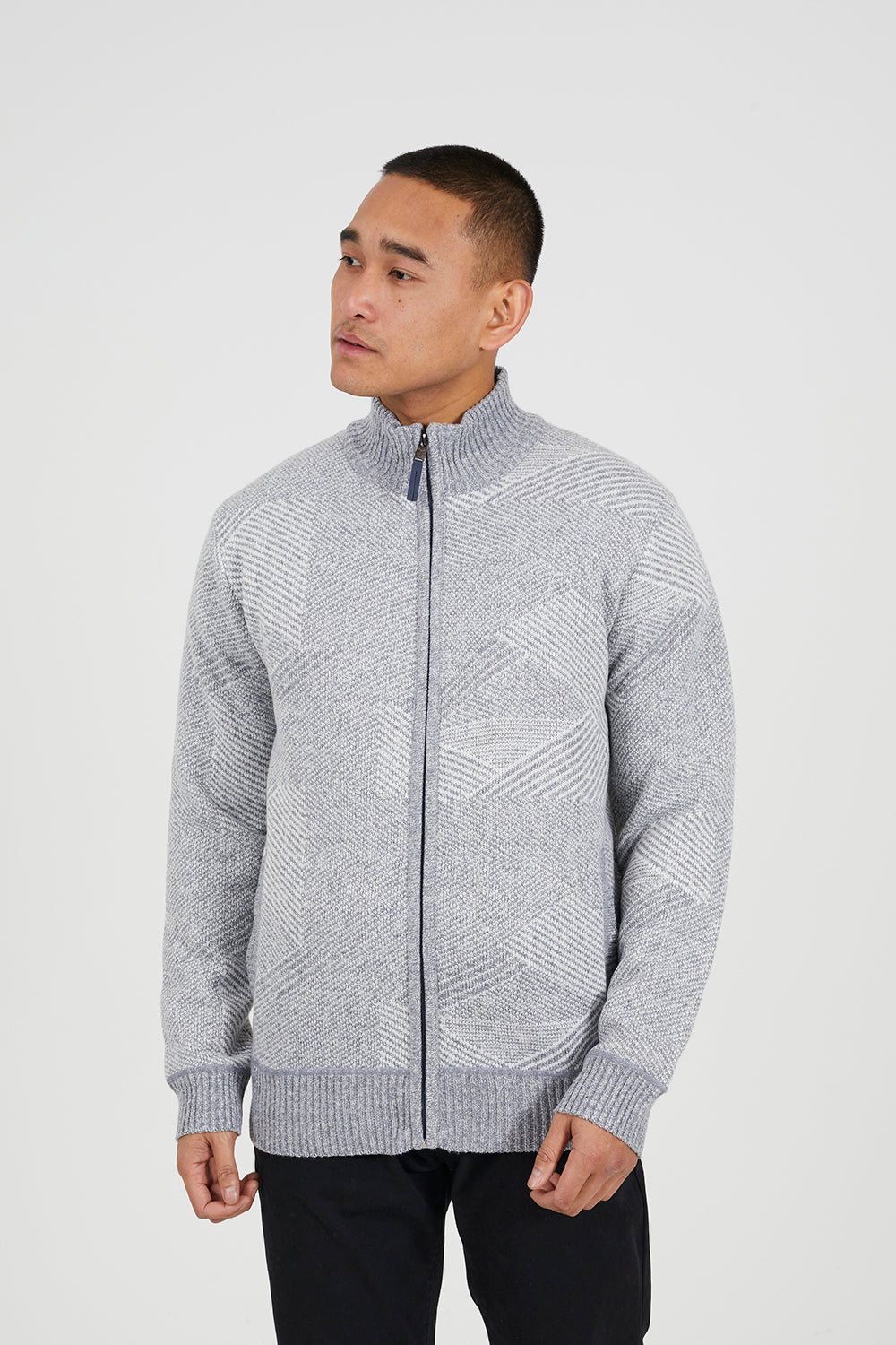 Brave Soul Grey Funnel Neck Zip Through Knitted Jumper - Grey Image 1