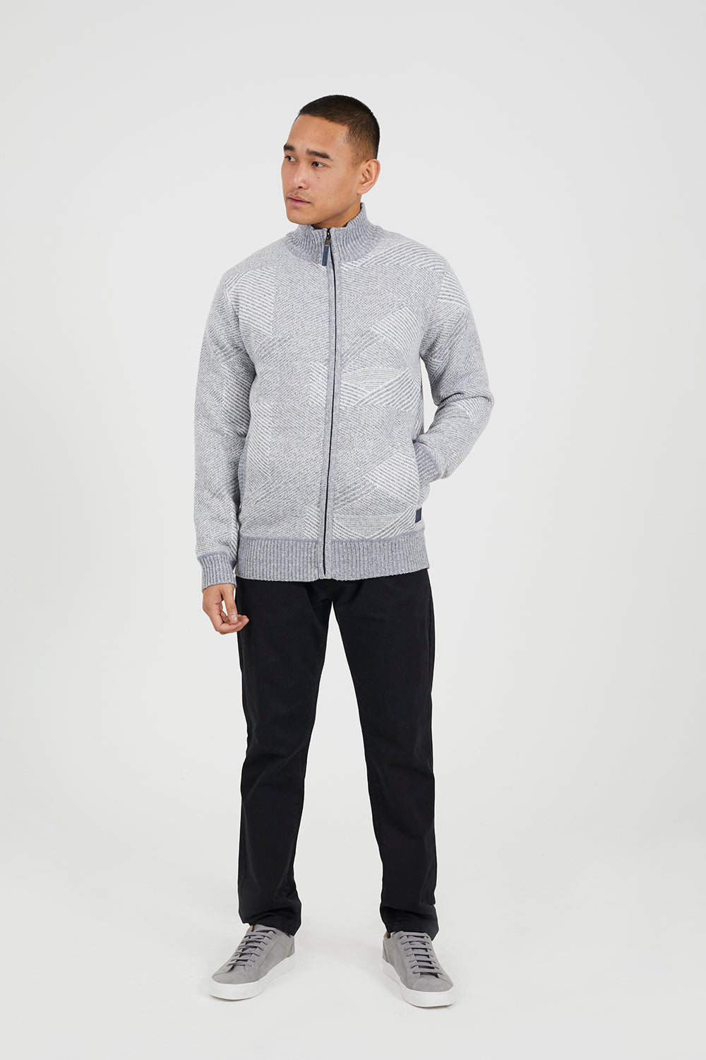 Brave Soul Grey Funnel Neck Zip Through Knitted Jumper - Grey Image 3